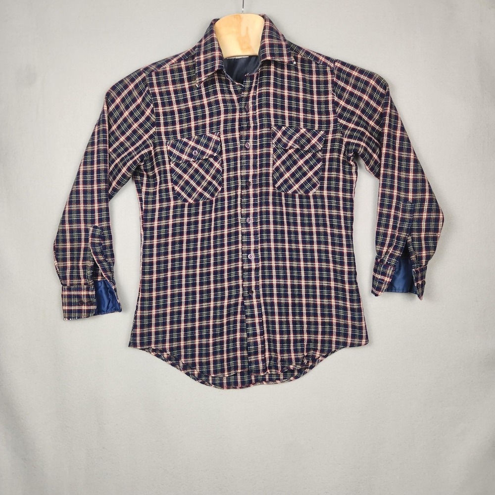 Vintage Channing Shirt Mens Medium Blue Red Plaid Acrylic Lined‎ Western 70s
